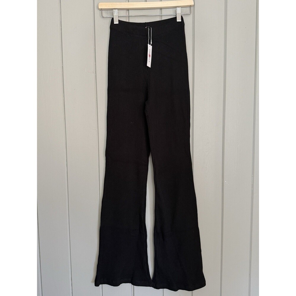 NWT Cosabella Britt High Waist Wide Leg Pants XS Black Ribbed Stretch NEW